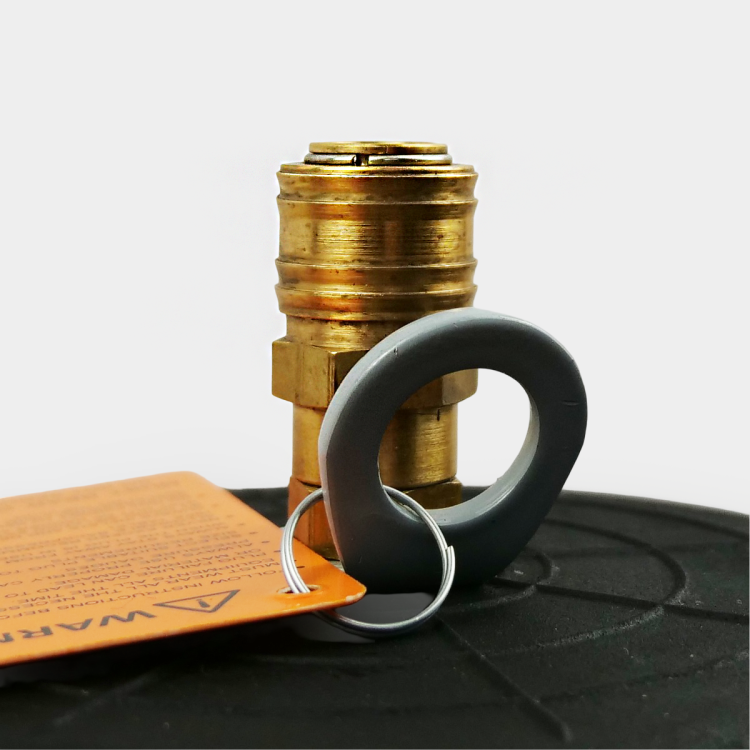 Szybkozłącze pneumatyczne do korka pneumatycznego, testowane przy użyciu trzykrotności ciśnienia roboczego.