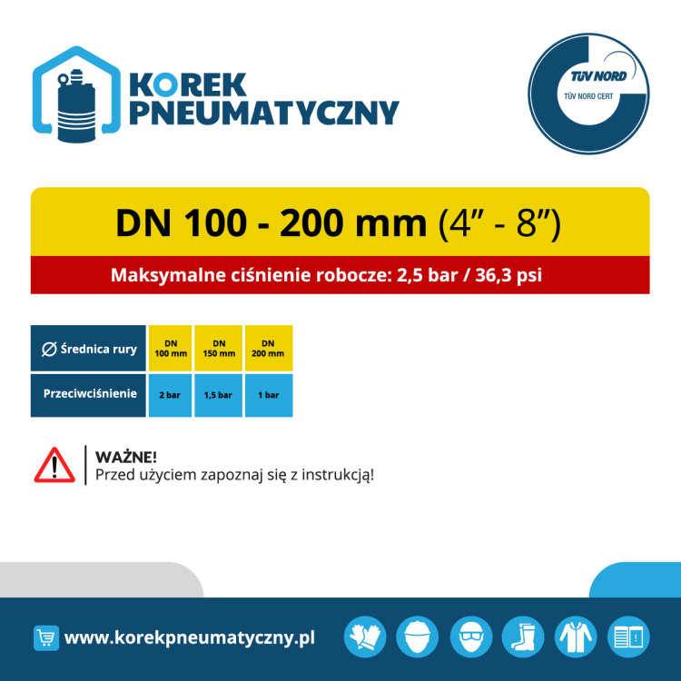 Karta ciśnień korek uszczelniający DN100-200