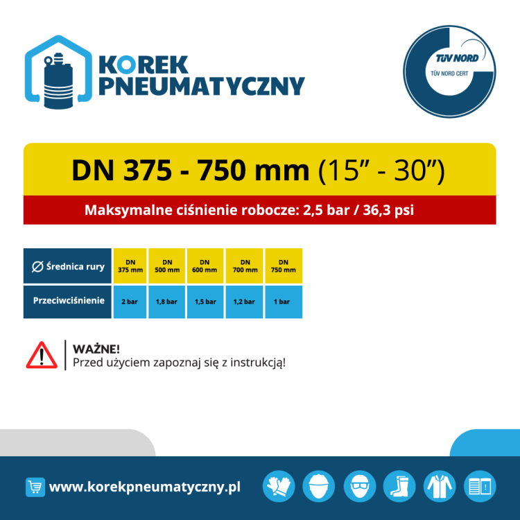 Karta ciśnień dla korka pneumatycznego  DN375-750.png